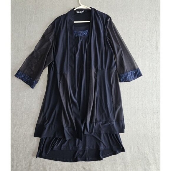 R&M Richards Woman 2 Piece Dress Suit Navy with Blue Embellishments Quiet Luxury - Picture 1 of 16